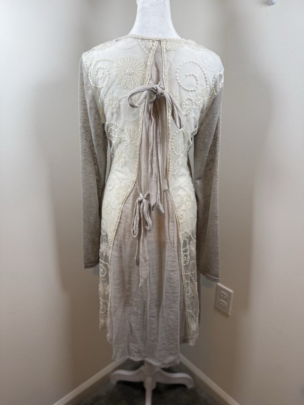 A’reve Mixed Media Long Line Cardigan Size Large Boho Lagenlook Cottagecore